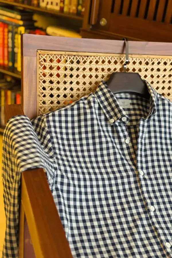 Navy Blue & White Check Premium Cotton