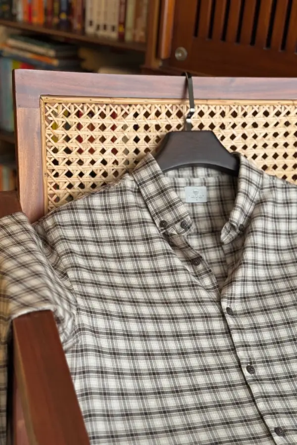 Cream With Chocolate Tartan Check Premium Cotton