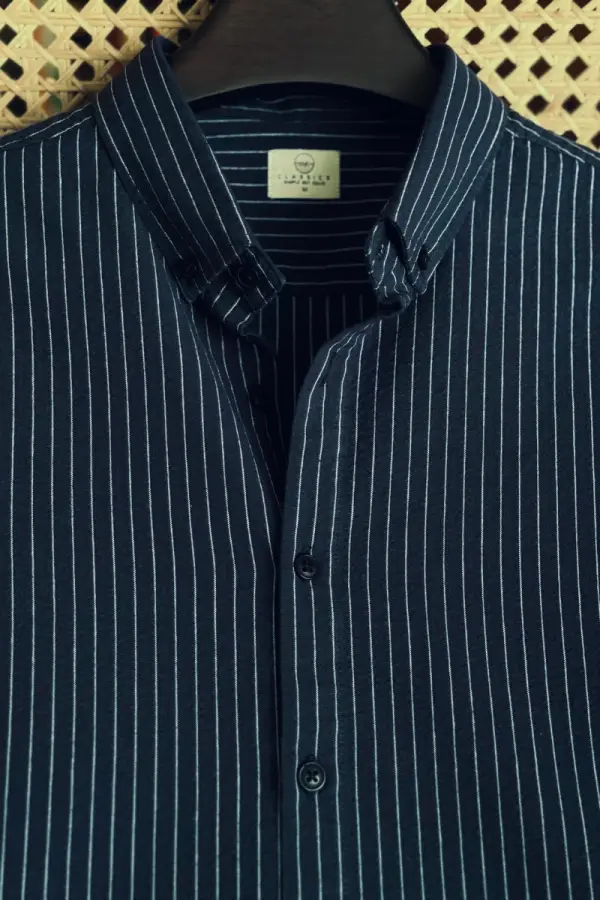 Navy With White Stripe Premium Textured Cotton