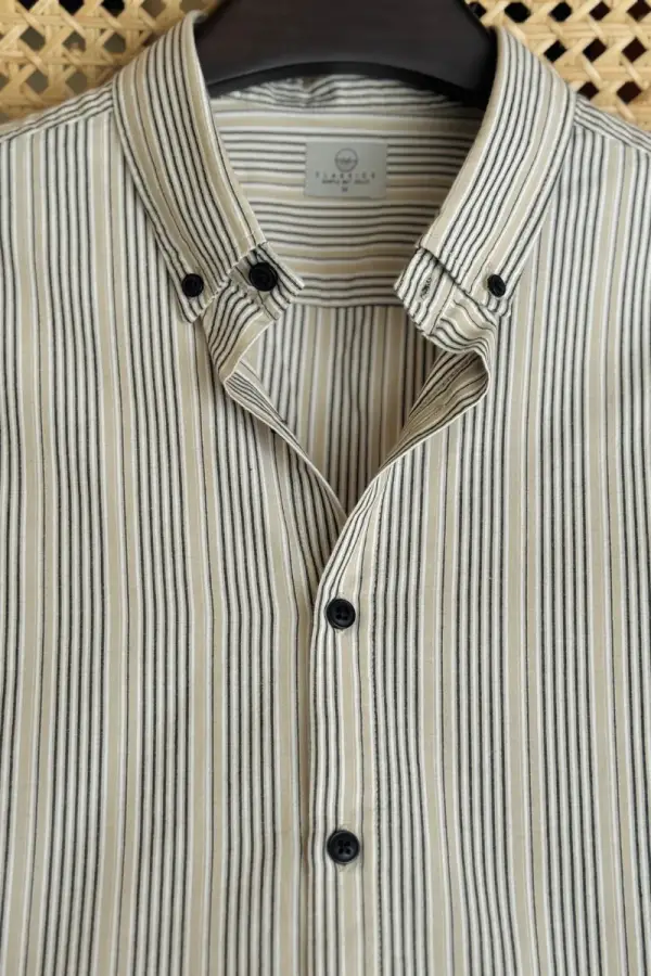 Brown With White Black Stripe Premium Textured Cotton