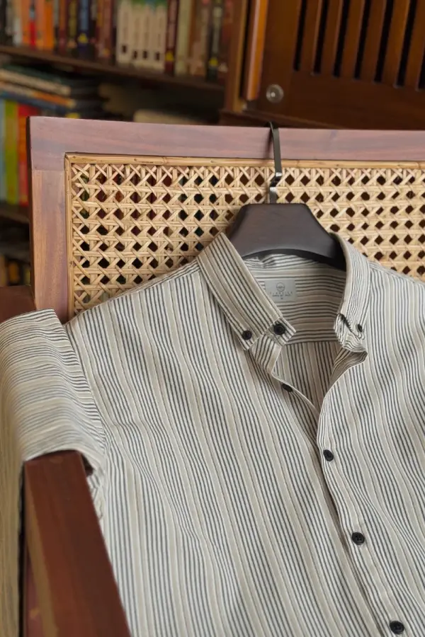 Brown With White Black Stripe Premium Textured Cotton
