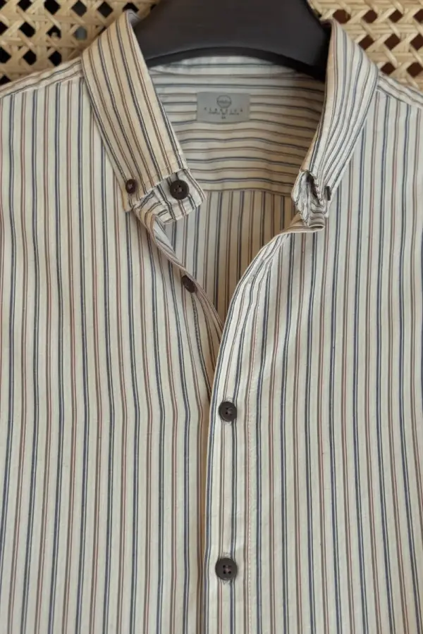 Beige With Navy-Brown Stripe