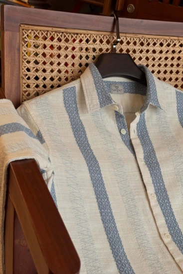 Off White with textured Mate Blue Stripe Winter Shirt