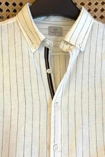White Black Stripes With NavyBrown Twill