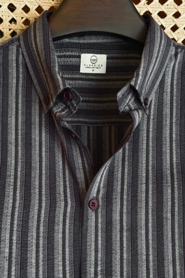 Charcoal Grey With Maroon Pinstripes Shirt