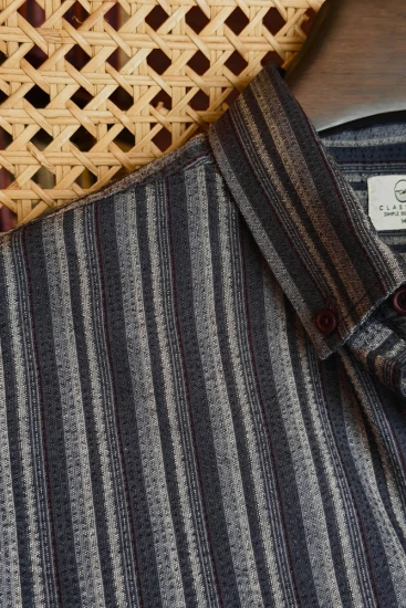 Charcoal Grey With Maroon Pinstripes Shirt