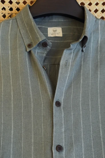 Dusty Sage Green with Off- White Pinstripes