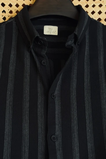 Midnight Black with Ash Grey Pinstripe Shirt