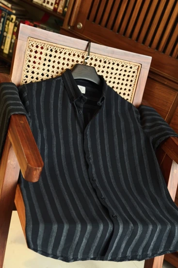 Midnight Black with Ash Grey Pinstripe Shirt