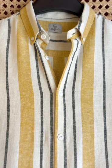 Beige Mustard Yellow with black Stripe Shirt