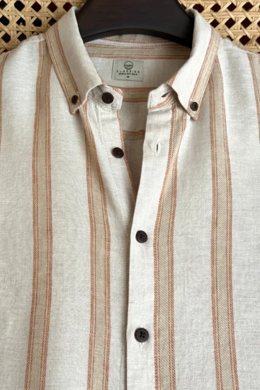 Sand Beige with Light Terracotta Stripe Shirt