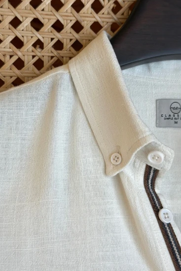 Butter White With Dark Brown Twill Tape Shirt