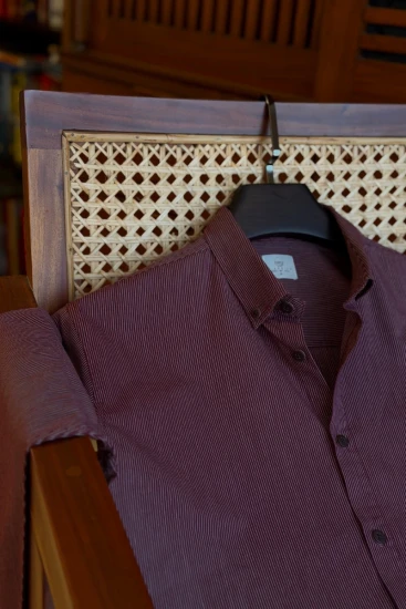Deep Wine with white Micro Pinstripes Shirt