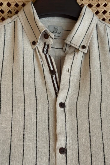 Light Beige With Black Stripe Contrast Placket