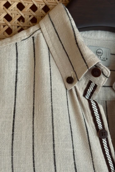 Light Beige With Black Stripe Contrast Placket