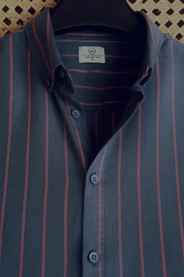 Dusty Naval Blue White Light Orange Stripe Shirt