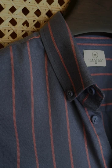 Dusty Naval Blue White Light Orange Stripe Shirt