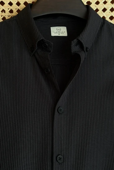 Matte Black & Beige Pinstriped Shirt