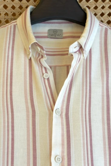 Cream Base Dusty Rose & Sand Beige Stripes Shirt