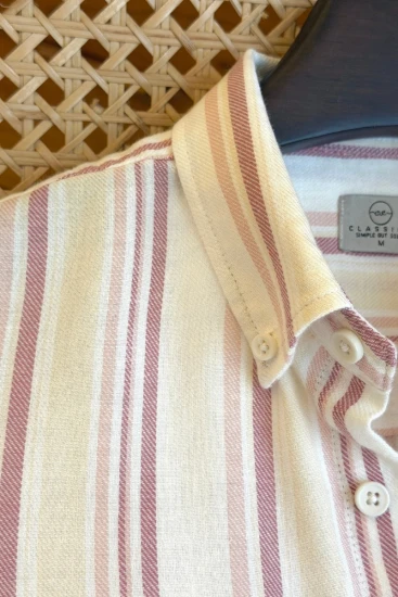 Cream Base Dusty Rose & Sand Beige Stripes Shirt