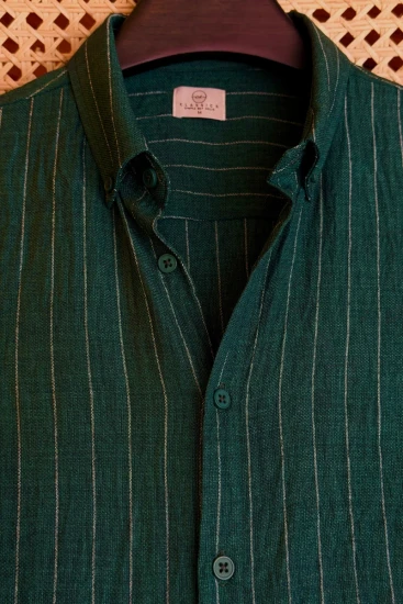 Deep Emerald Green with White Pinstripe Wrinkle Textured Shirt