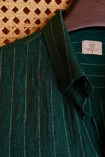 Deep Emerald Green with White Pinstripe Wrinkle Textured Shirt