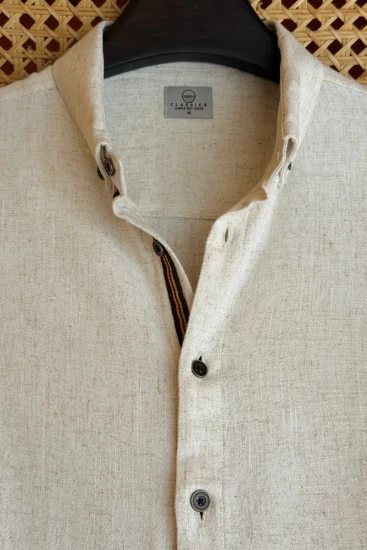 Off-White Beige with Chocolate Maroon Contrast Shirt