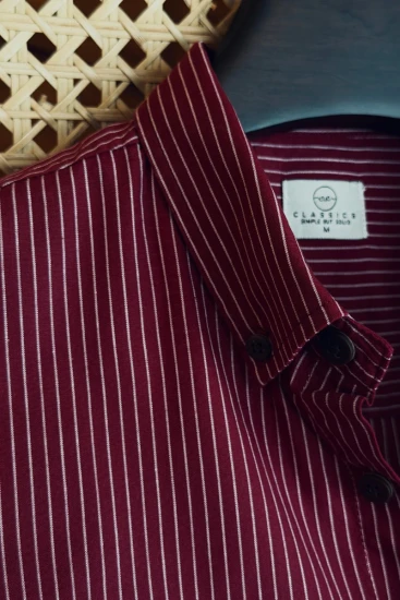Deep Maroon with White Pinstripes Shirt