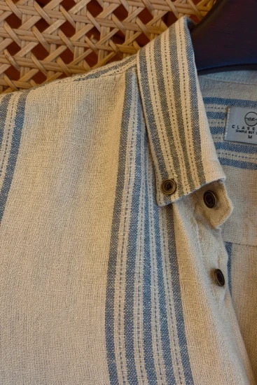 Natural Beige With Dusty Blue Stripes Shirt