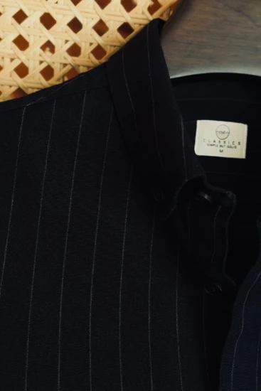 Blackish Navy with Cool Gray Stripe  Shirt