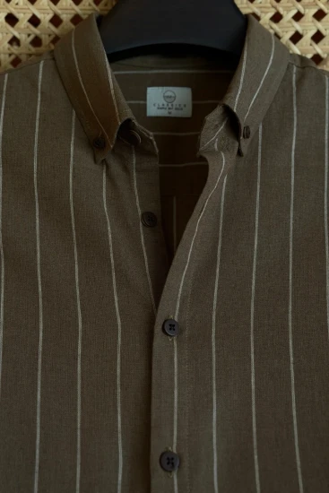Olive Bwown with Offwhite Stripe  Shirt