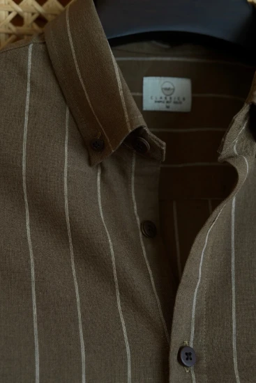 Olive Bwown with Offwhite Stripe  Shirt