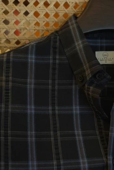 Matte Black, Blue & Grey Check Shirt