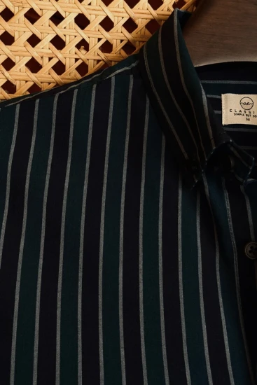 Deep Navy with Midnight Blue & Light Grey Stripes Shirt