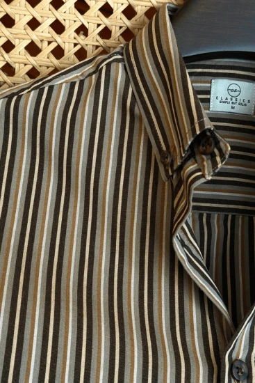 Olive Brown with Chocolate & Offwhite Stripes Shirt