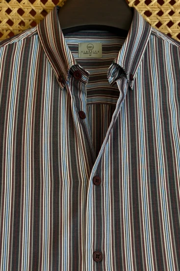 Charcoal Grey with Black & Burgundy Stripe Shirt