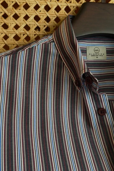 Charcoal Grey with Black & Burgundy Stripe Shirt