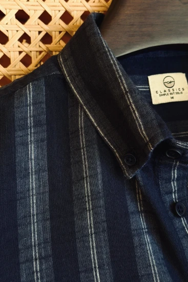 Navy Blue with Ash Blue & white Stripe Shirt