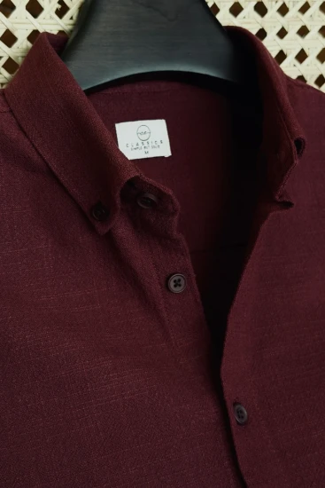 Red Maroon Textured Solid Shirt