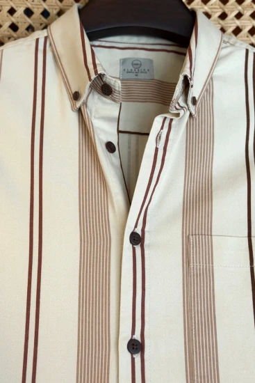 Ivory Cream with Chocolate Brown & Taupe stripes Shirt