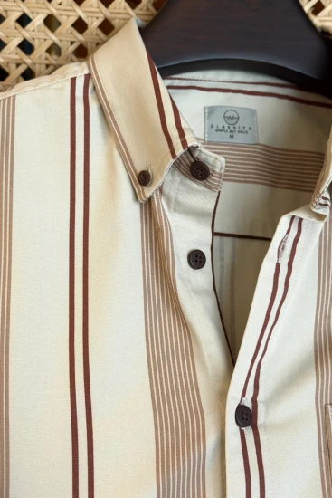 Ivory Cream with Chocolate Brown & Taupe stripes Shirt