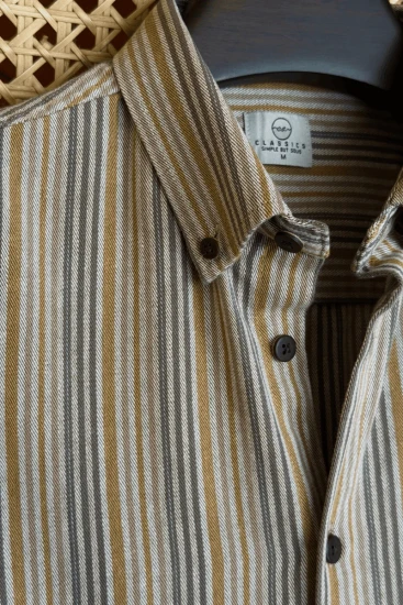 Dusty Beige, Mustard & Olive Stripe Shirt