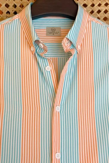Orange, Aqua Blue & White Stripe Shirt