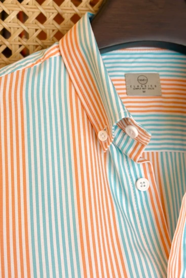 Orange, Aqua Blue & White Stripe Shirt