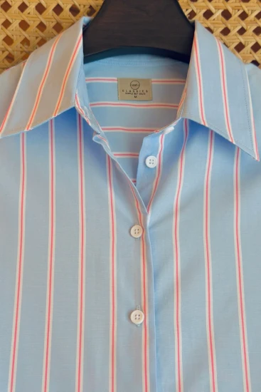 FEMALE Light Blue With Light Red & White Pinstripes Shirt