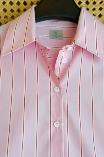 FEMALE Baby Pink With White & Red Pinstripes Shirt
