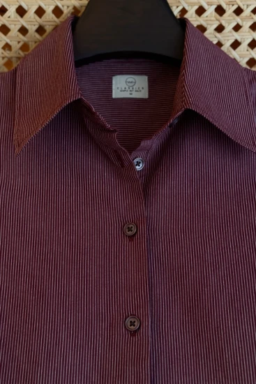 Female Deep Burgundy With White Micro Pinstripes Shirt