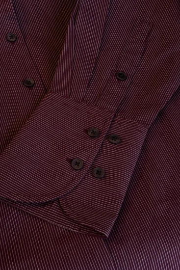 Female Deep Burgundy With White Micro Pinstripes Shirt