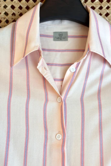 Female Light Blush Pink with Blue-Pink Stripes Relax Fit Shirt