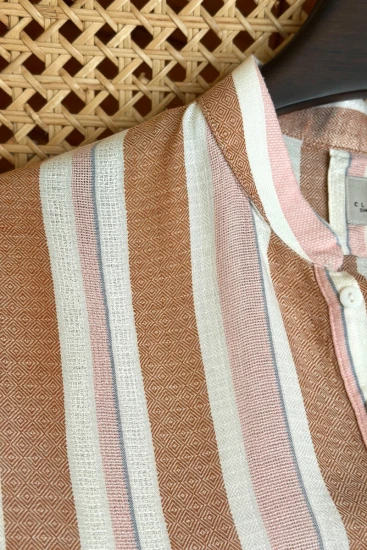 Warm Rust Orange with Cream & Dusty Pink Stripes Panjabi